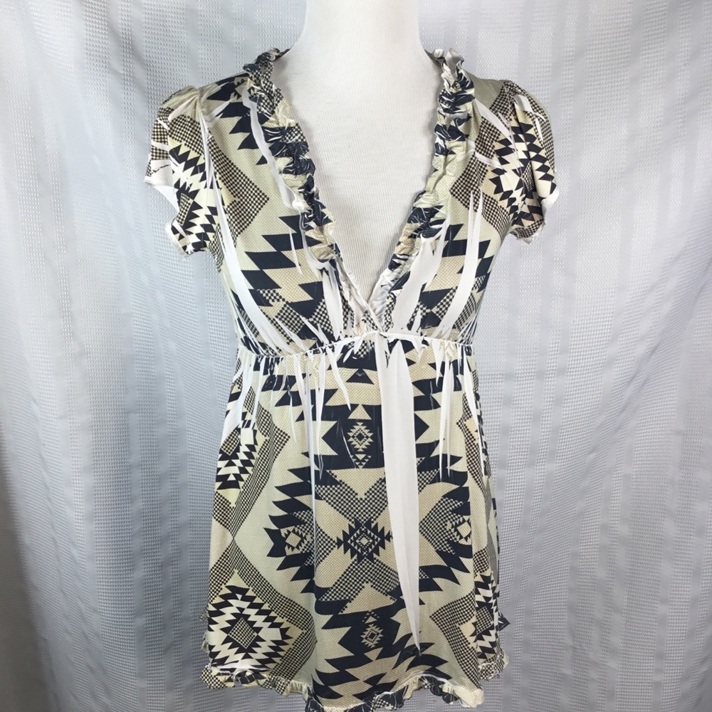 Vel Retro Short Sleeve Lightweight Ruffle Top Sz-S‎